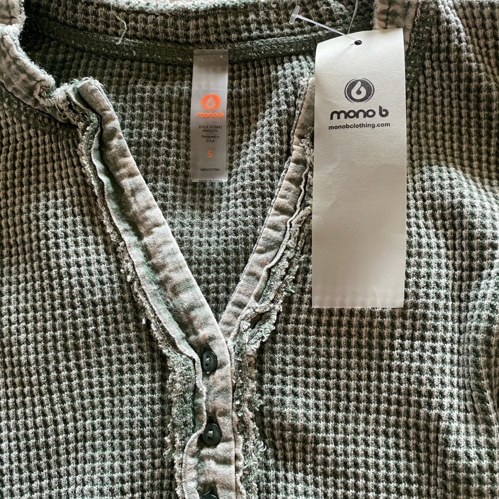 Mono B Green Waffle Knit Top